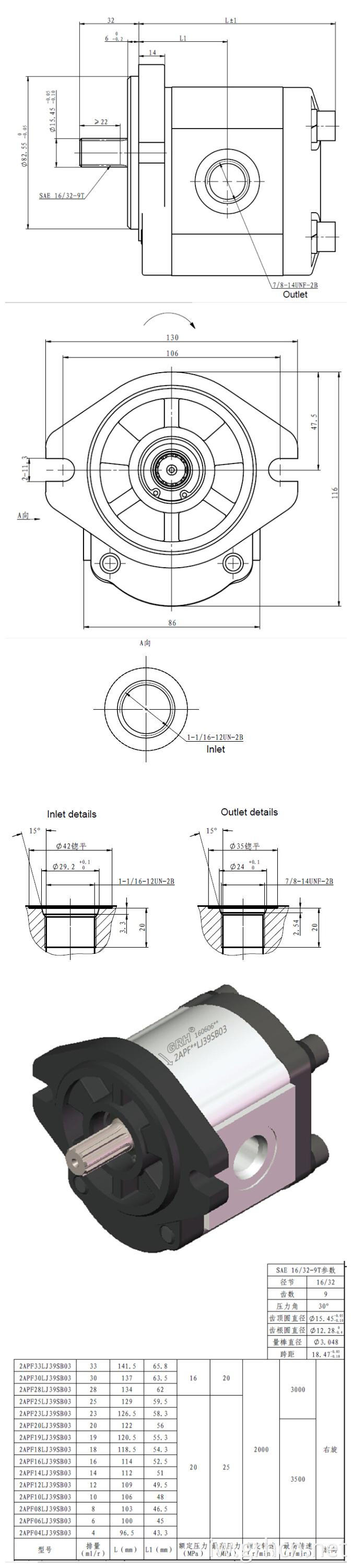 GRH Manufacturing Components משאבת הילוכים הידראולית בלחץ גבוה